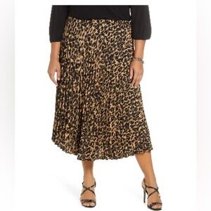 Halogen leopard pleated midi skirt 1X